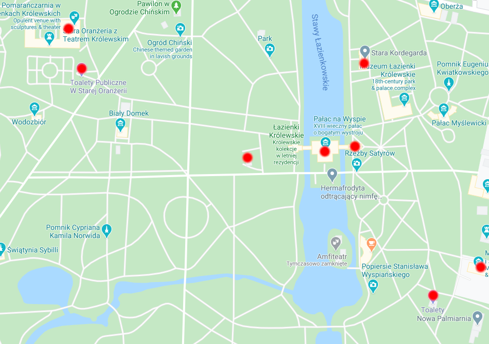 toalety Łazienki królewskie mapa